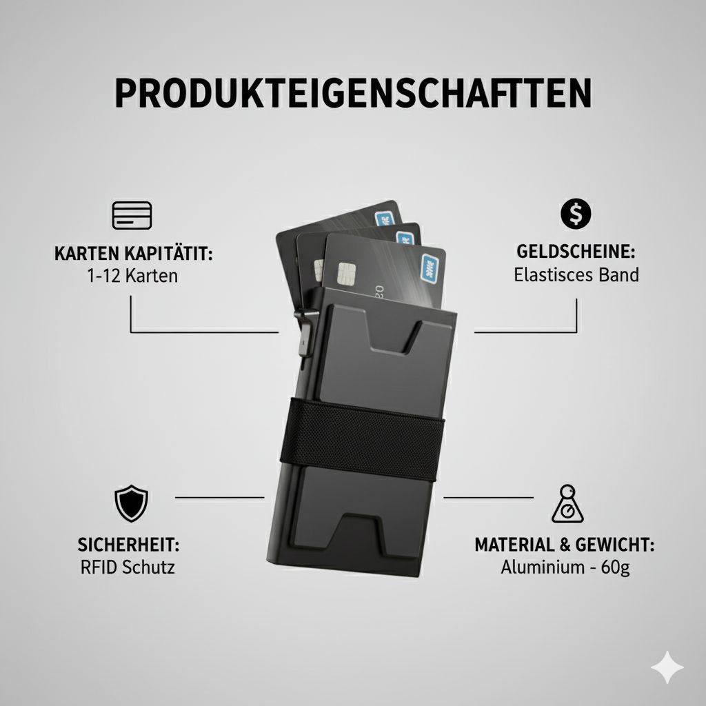 Minimalistisches Metall-Portemonnaie für Herren — Pop-Up Kartenetui, Slim Kreditkartenhalter