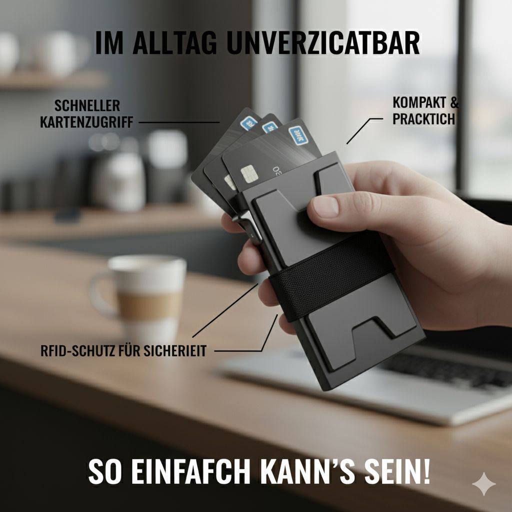 Minimalistisches Metall-Portemonnaie für Herren — Pop-Up Kartenetui, Slim Kreditkartenhalter